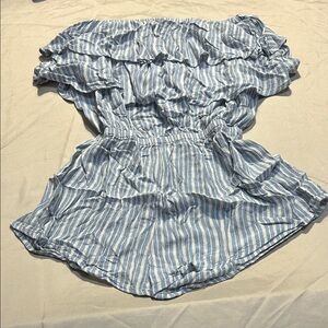 Billabong Blue and White Off-Shoulder Romper